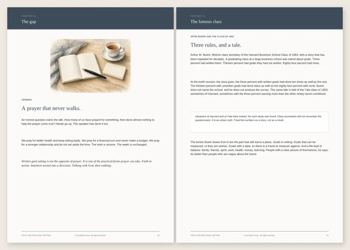 Two companion pages: The gap, opening with A prayer that never walks, and The famous class.